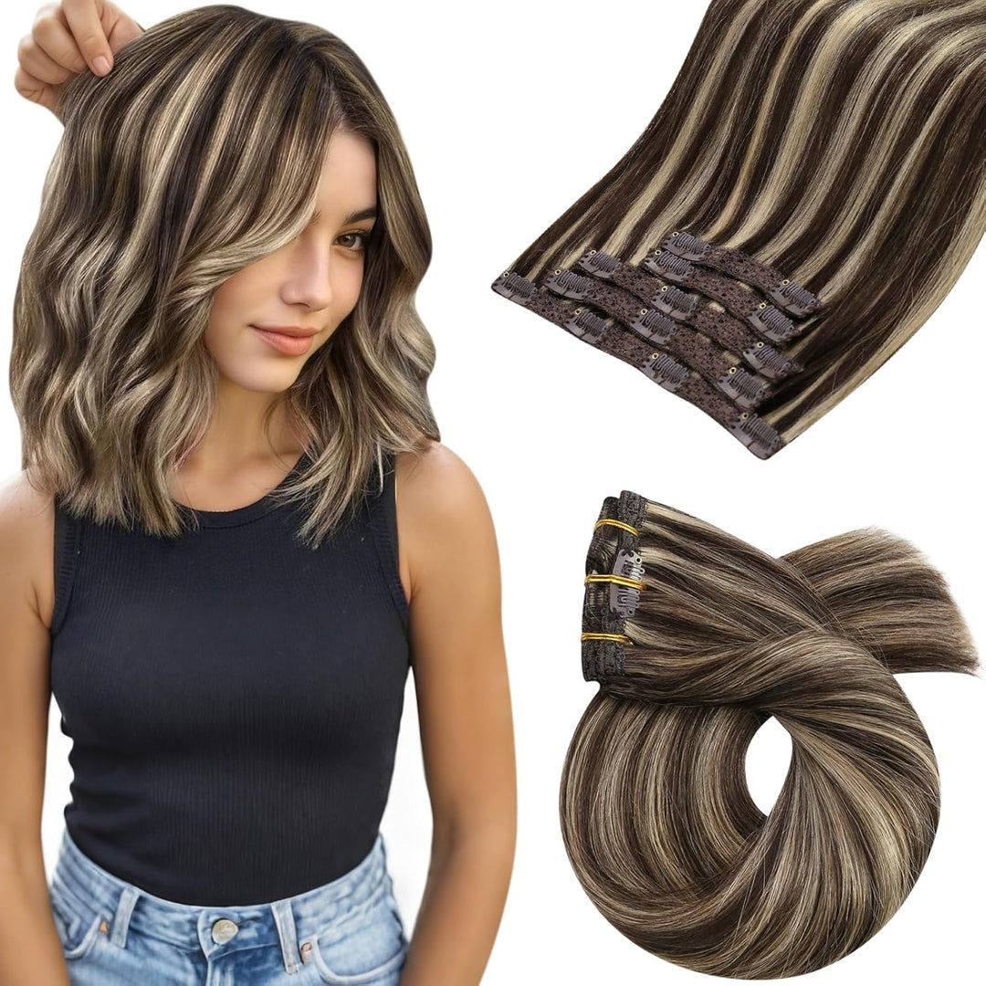 Moresoo Clip Extensions Echthaar Braun Haarextension Clips Remy Echthaar Extensions Clip in Haarverl