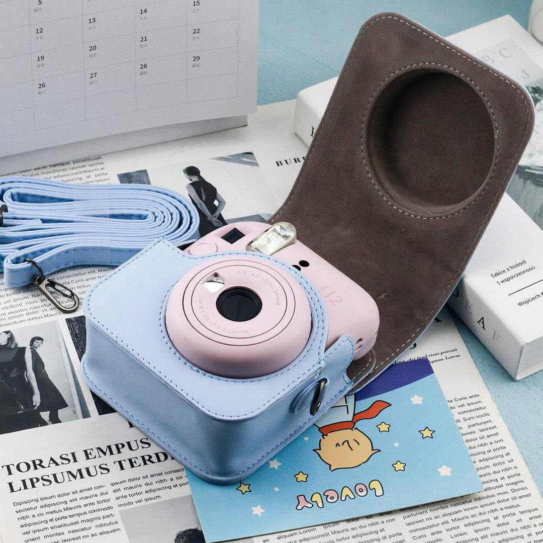 Crefotu Tasche Hülle mit 256 Taschen Fotoalbum für für Fujifilm Instax Mini 12 Sofortbildkamera (Bla