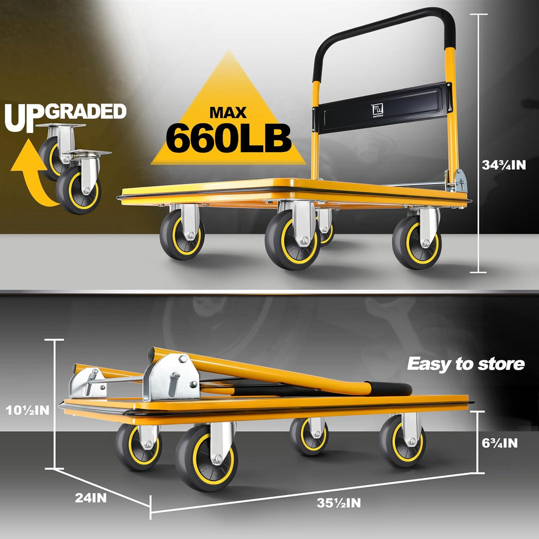 Push Cart Dolly by Wellmax, Moving Platform Hand Truck, Foldable for Easy Storage and 360 Degree Swi