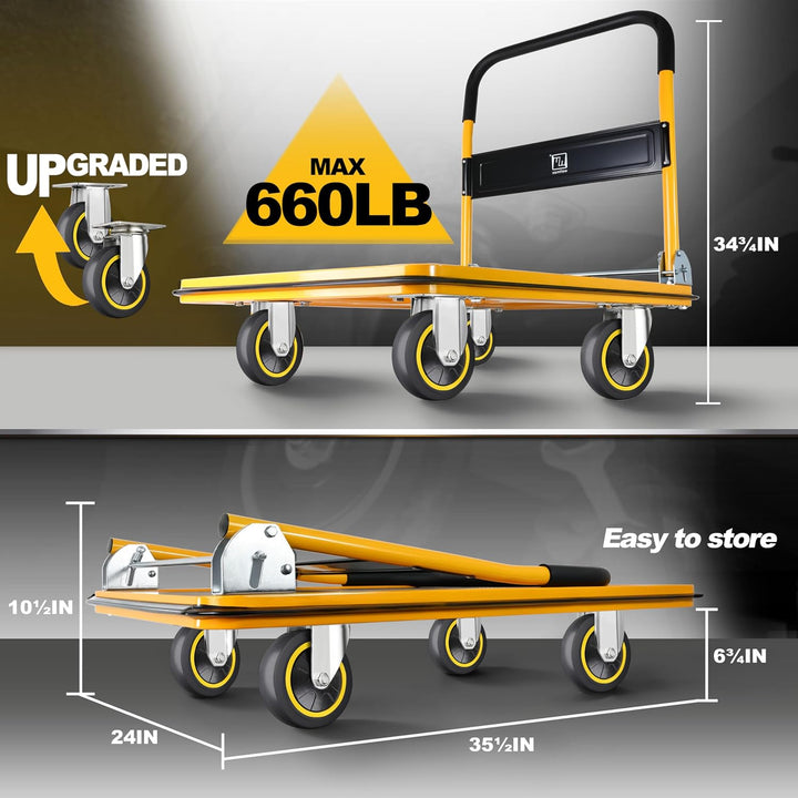 Push Cart Dolly by Wellmax, Moving Platform Hand Truck, Foldable for Easy Storage and 360 Degree Swi