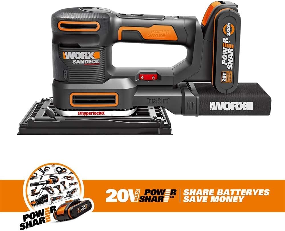 WORX 18V(20V MAX) Akku Multischleifer 5-in-1 Schleifmaschine Schlichtschleifer Schwingschleifer Deta