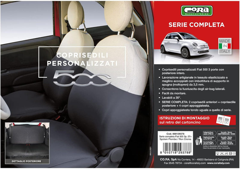 Cora 000129378 Komplett-Sitzbezüge, für FIAT 500 ab Baujahr 2007, Ron Creme Ron Creme serie