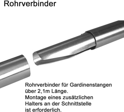 Edelstahl Look Gardinenstange 20mm Wandträger 1-läufig Kristall Spitze, Länge wählbar H50 E37 R, Län