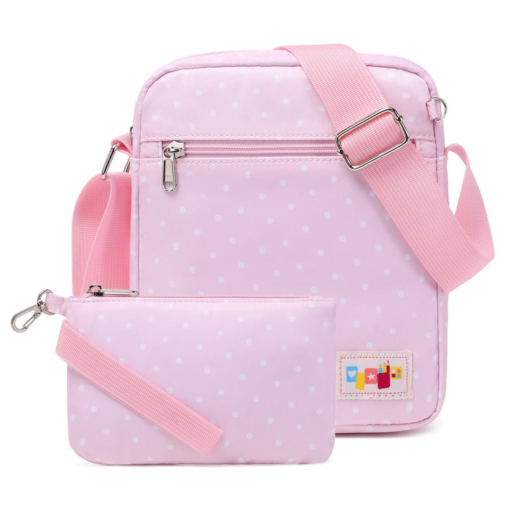 Casual Canvas Schultertasche +Geldbeutel/Mäppchen für Mädchen Jungen & Kinder Jugendliche (Rose rot)