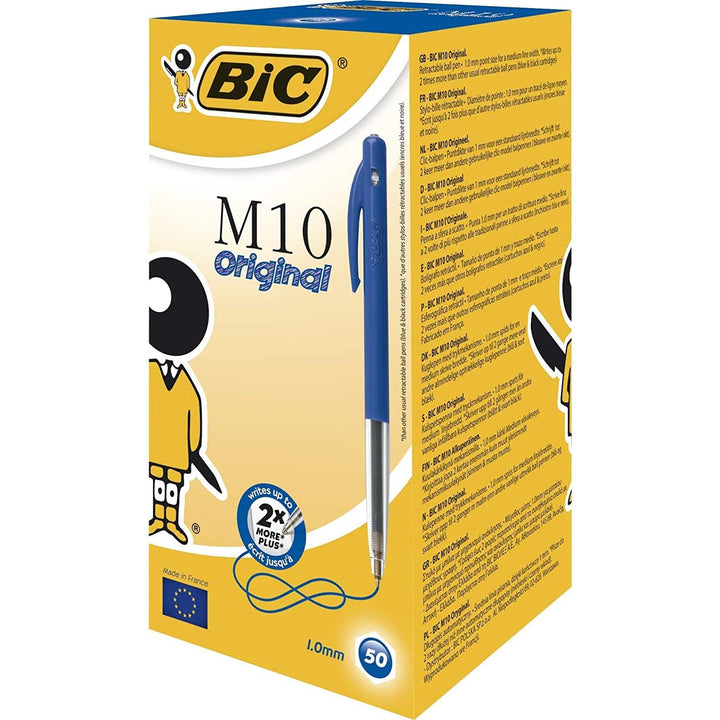 BIC 844345 Druckkugelschreiber M10 (0,32 mm) Schachtel à 50 Stück, blau, blau