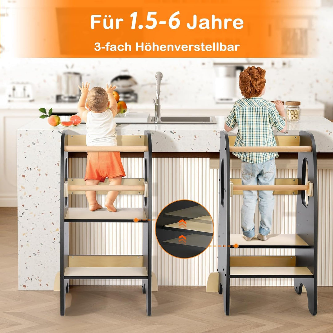 Lernturm ab 1 Jahr, 3 Stufen Höhenverstellbarer Lernturm, Sicher &amp; Stabil, Montessori Küchenhelfer u