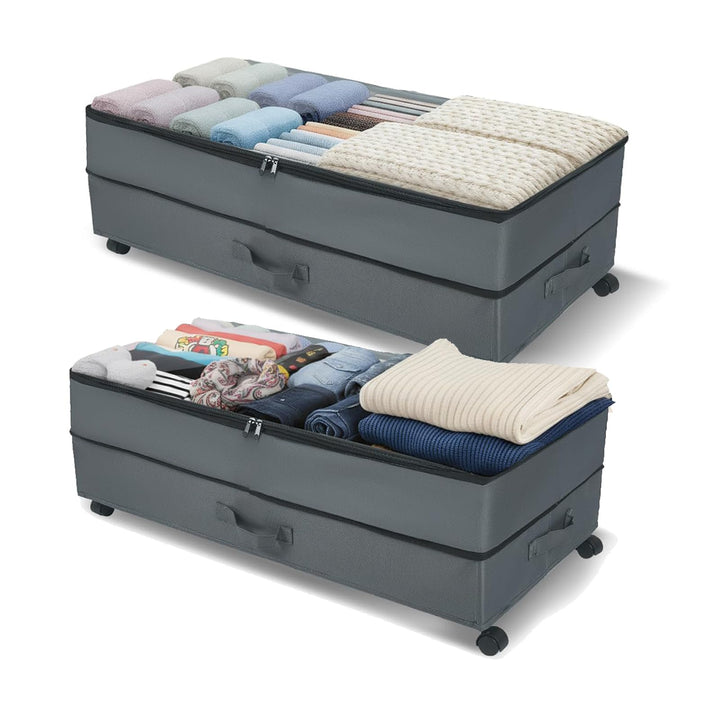 2 Stück Unterbettkommode mit Rollen, 63-90L XXL Gross Unterbett Aufbewahrungsbox mit Rollen Aufbewah