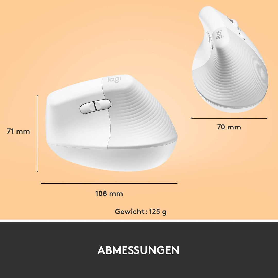 Logitech Lift Vertikale Ergonomische Maus, Kabellos, Bluetooth oder Logi Bolt USB-Empfänger, Leise K