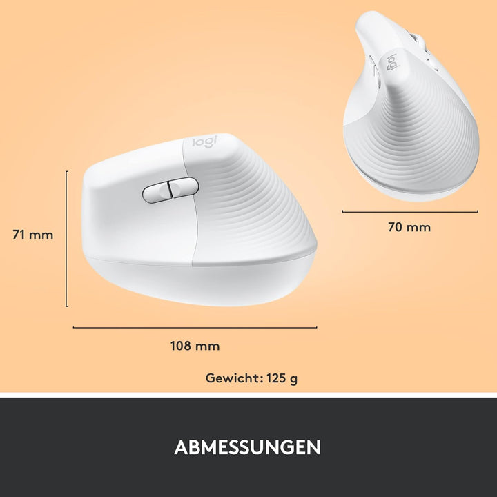 Logitech Lift Vertikale Ergonomische Maus, Kabellos, Bluetooth oder Logi Bolt USB-Empfänger, Leise K