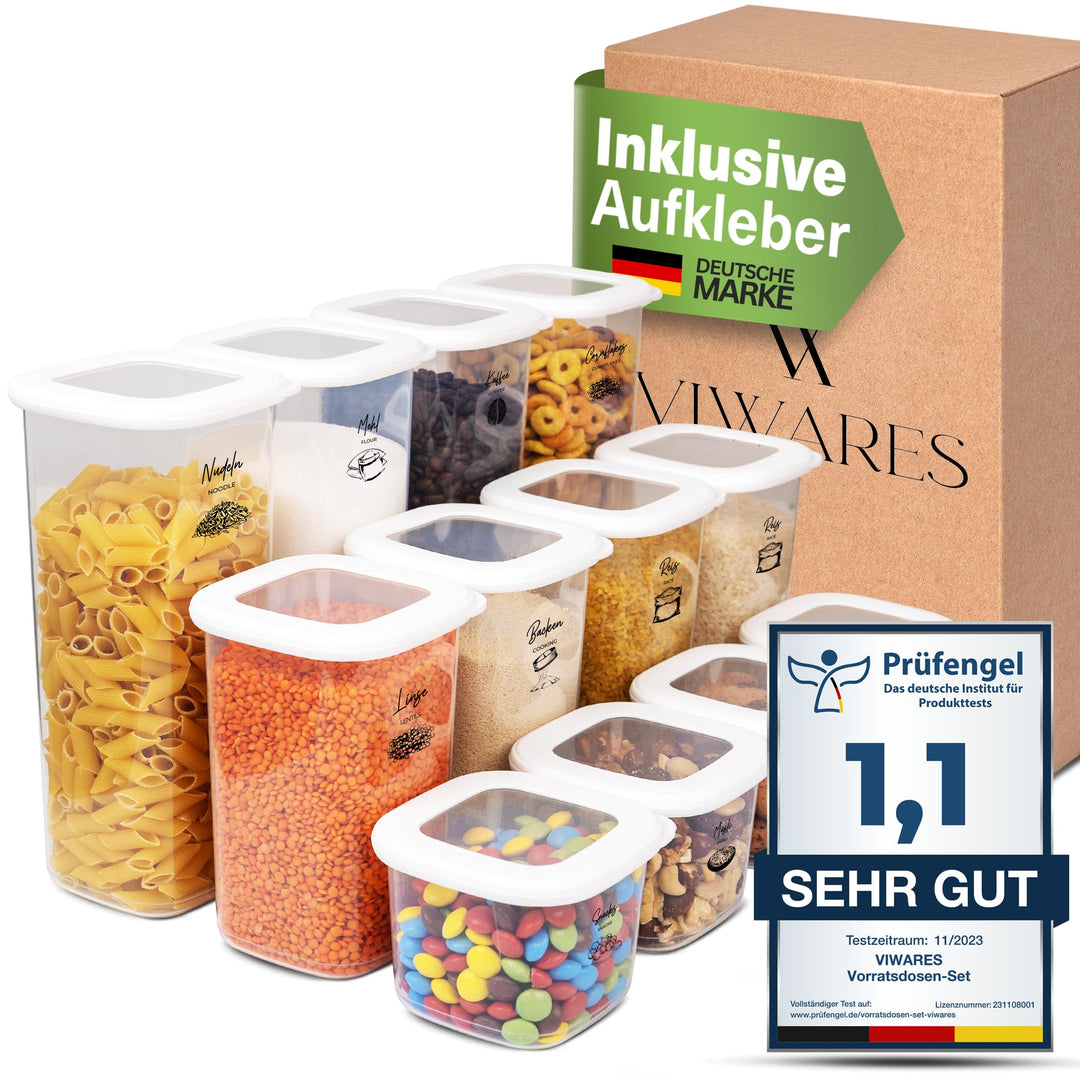 VIWARES Vorratsdosen mit Deckel | 12er Vorratsbehälter Set | BPA-FREI | Zur Müsli Mehl und Zucker Au
