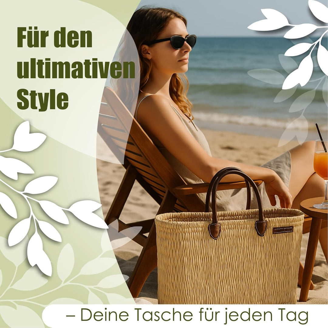 Schilfrohrtasche XL 54x39x21cm NATUREHOME - besonders grosser handgeflochtener Shopper aus natürlich