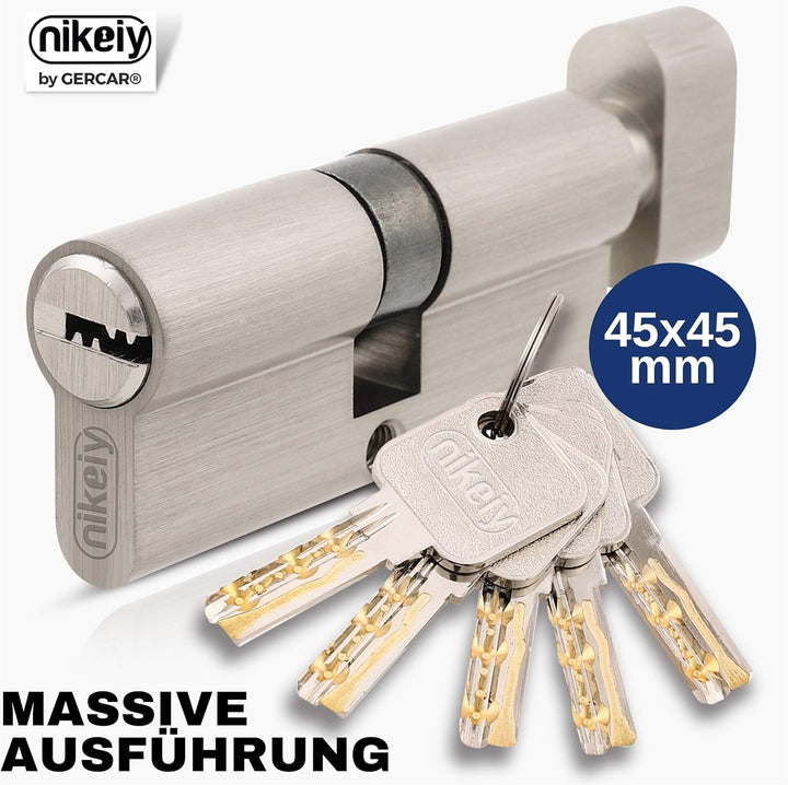 GERCAR Pro Knaufzylinder 45/45 Massiver Schliesszylinder mit Knauf Zylinderschloss Türschloss - aus