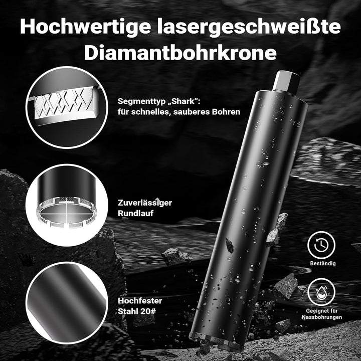 Wiltec Diamantbohrkrone Typ 2 (Mesh) Ø 102 mm, Bohrkrone 450 mm, 1¼ UNC Nassbohrkrone, Diamantbohrer