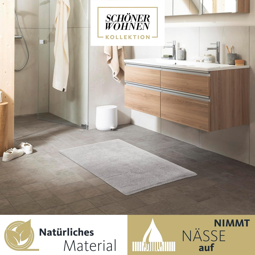 Schöner Wohnen Kollektion Badteppich 40 x 60 cm – beidseitig verwendbar – waschbar – 100% Baumwolle