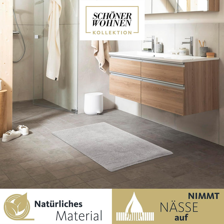 Schöner Wohnen Kollektion Badteppich 40 x 60 cm – beidseitig verwendbar – waschbar – 100% Baumwolle