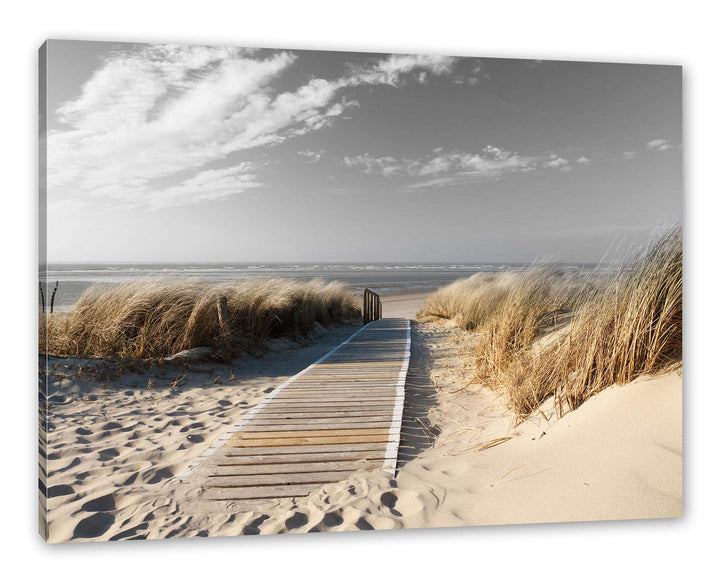 Pixxprint Weg zum Strand durch die Dünen B&amp;W Detail als Leinwandbild/Grösse: 120x80 cm/Wandbild/Kuns