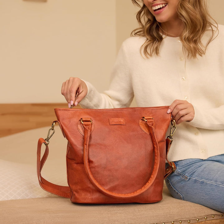 Gusti Handtasche Leder- Therese Damen Handtasche Umhängetasche Shopper Ledertasche Braun Leder