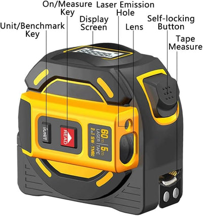 Laser Messgerät Massband, Digitales Laserdistanzmessgerät mit LCD -Display, Lasermessung 196 ft, Mas