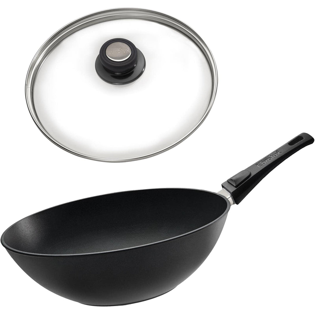Eurolux leichter Stiel-Wok Ø 30 cm Induktion Set mit Deckel - grosse induktionsgeeignete Guss-Wok-Pf