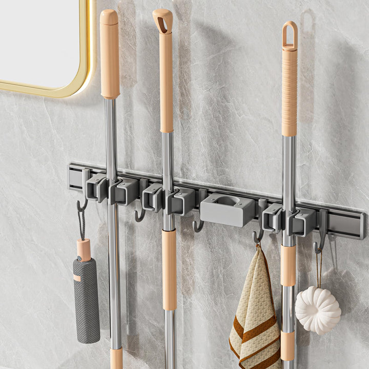 Besenhalterung Wand Ohne Bohren, Besenhalter mit 4 Halter und 5 Haken Beweglicher Wandhalterung Bese