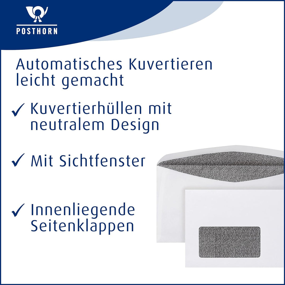 POSTHORNvelox Briefumschlag C6/5 (1000 Stück), nassklebende Fenster-Briefumschläge mit innenliegende