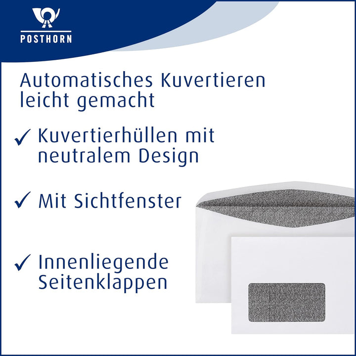 POSTHORNvelox Briefumschlag C6/5 (1000 Stück), nassklebende Fenster-Briefumschläge mit innenliegende