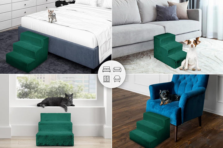 Mg Design Hundetreppe 3 Stufen in Grün – Stabiler Holzrahmen, gelenkschonend, leicht &amp; mobil, für So