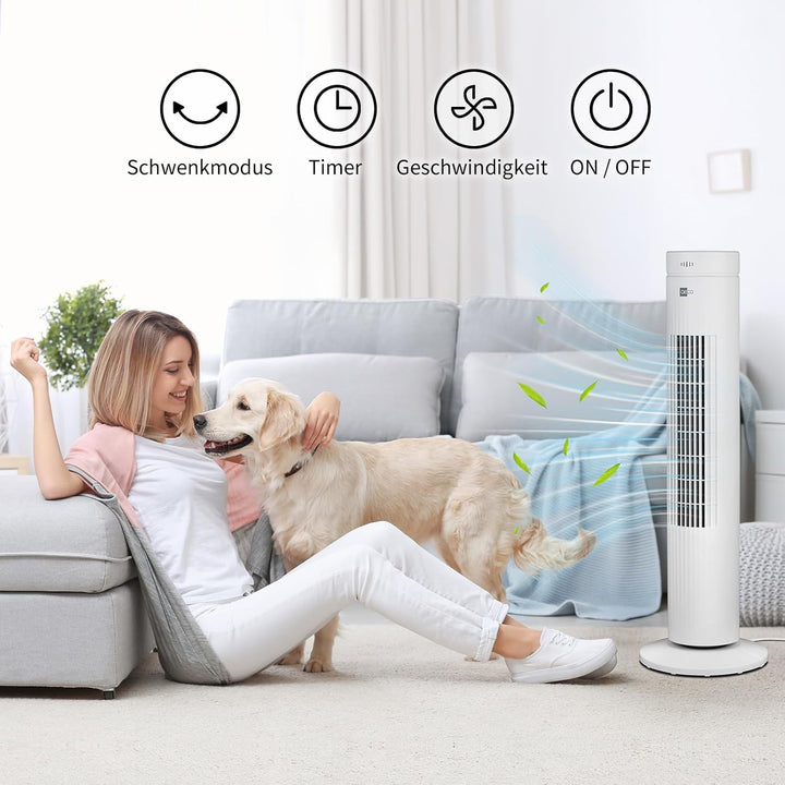 aeco AirX SPIN Turmventilator mit Fernbedienung 3 Geschwindigstufen 7H Timer 35w mobiler Lüfter Oszi