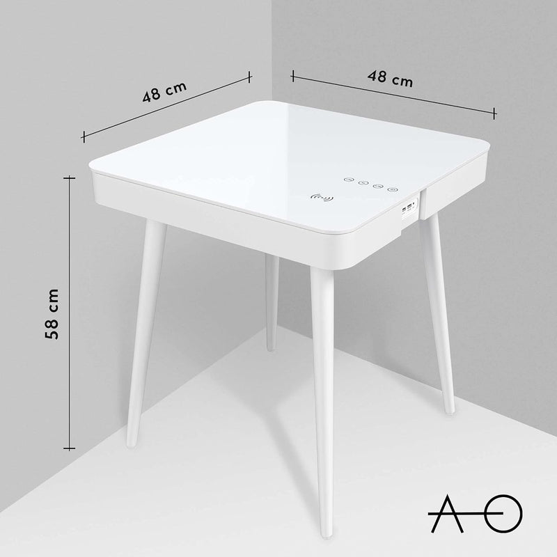 ATLASIO Beistelltisch mit Bluetooth Lautsprecher & Wireless Charger, Couchtisch mit smartem Touchpad