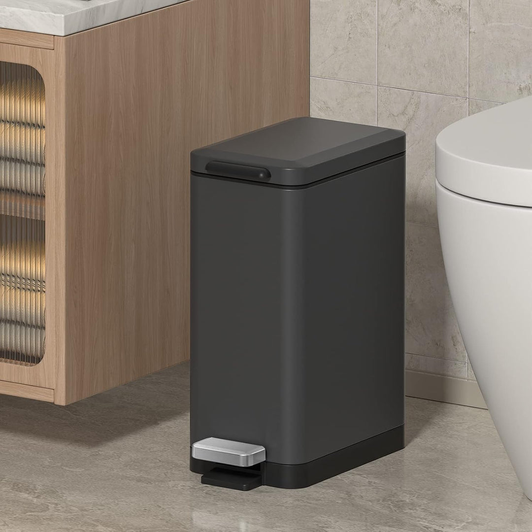 Mbillion Mülleimer Bad 10 Liter Slim Design Treteimer mit starkem Pedal, Edelstahl Rechteckiger Müll