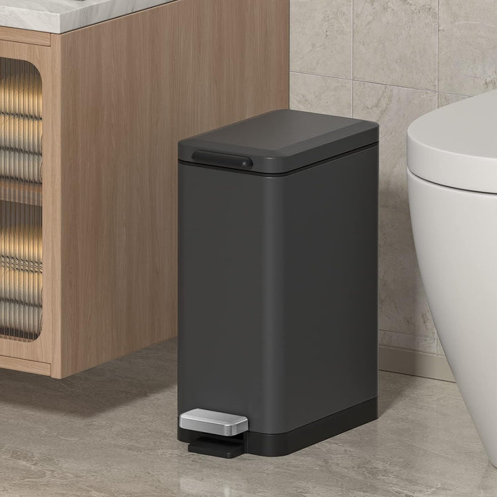 Mbillion Mülleimer Bad 10 Liter Slim Design Treteimer mit starkem Pedal, Edelstahl Rechteckiger Müll