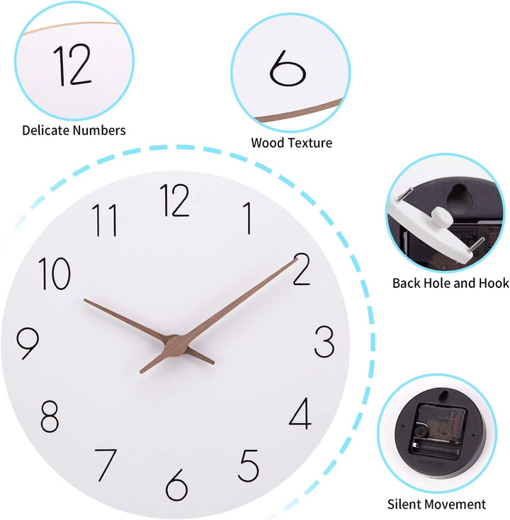 ACCSHINE MDF Holz Wanduhr Ohne TickgeräUsche Lautlos Modern 25cm Quarz Gross Batterie Betriebene Wan