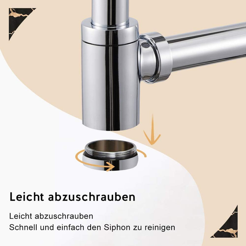 Wasserrhythm Universal Siphon mit Ablaufgarnitur für Waschbecken und Waschschalen mit Überlauf, Chro