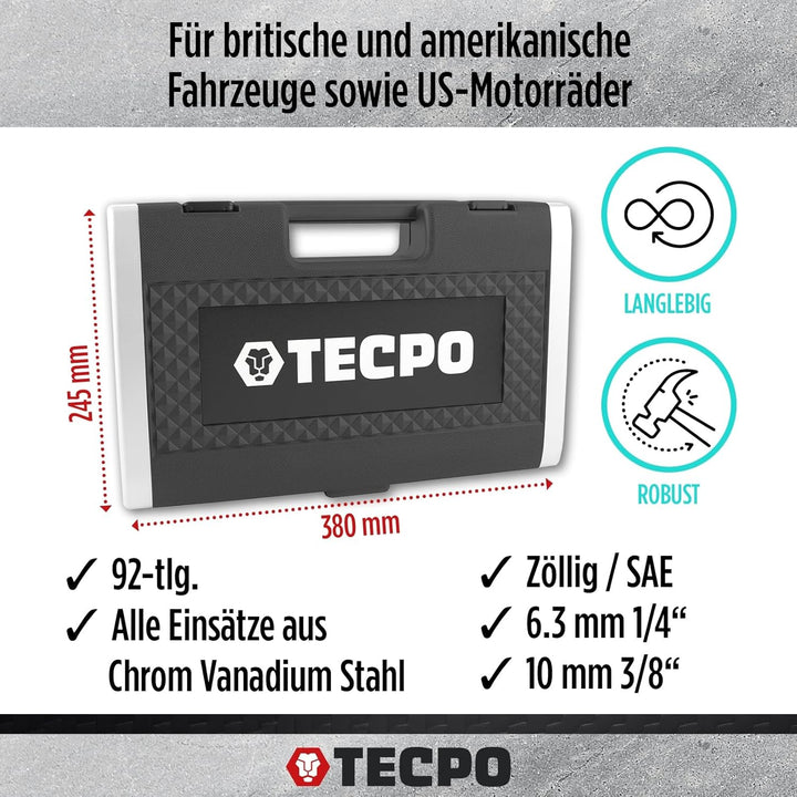 TECPO 300383 Zoll Werkzeug Satz Harley Steckschlüssel Nüsse Grössen Nuss Set Ratschenkasten