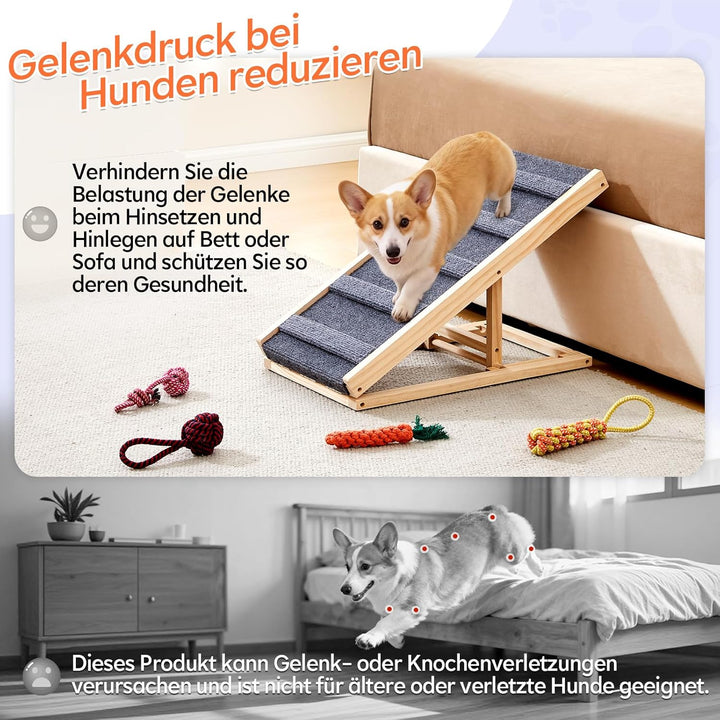 Tukailai Hunderampe aus Holz 70cm Lang Hundetreppe für Bett Sofa Auto Klappbare 2 Höhenverstellbar H