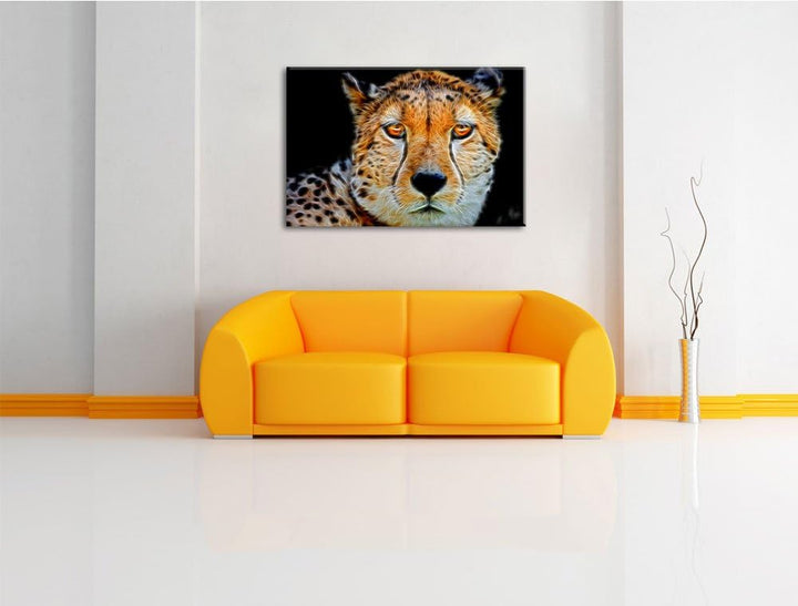 Dark schläfriger Gepard schwarz/weiss Deluxe Format: 100x70 cm auf Leinwand, XXL riesige Bilder fert