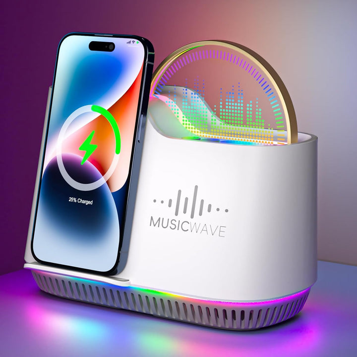 Bluetooth Lautsprecher mit Nachtlicht und Wireless Charger, Touch Dimmbar Nachttischlampe mit Gibt 5