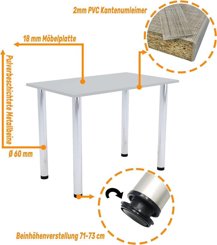 mikon 60x40 | Esszimmertisch - Esstisch - Tisch mit Chrombeinen - Küchentisch - Bürotisch | HELLGRAU