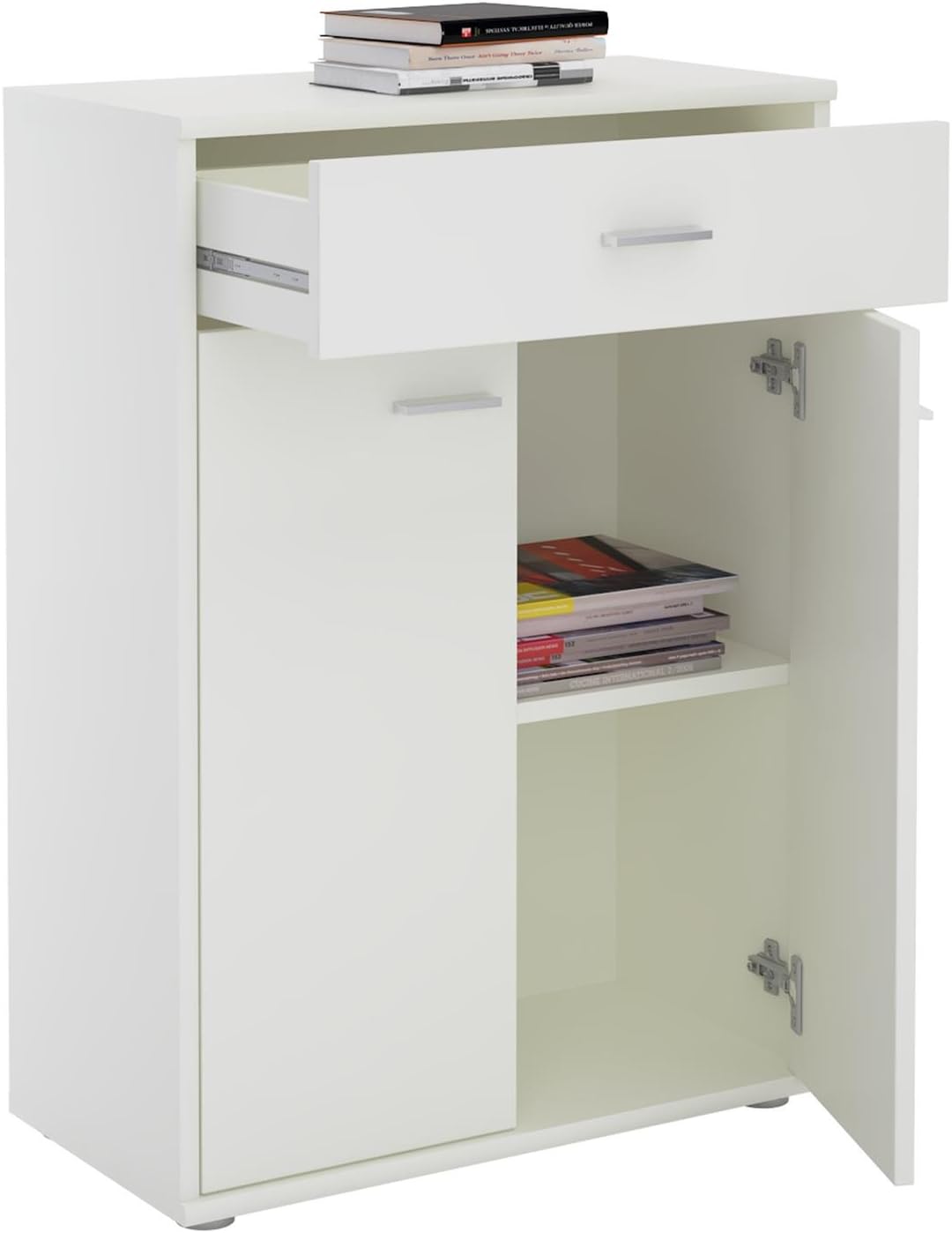 CARO-Möbel Kommode Sideboard Schrank Tommy in weiss, Anrichte Highboard mit Schublade und 2 Türen, W