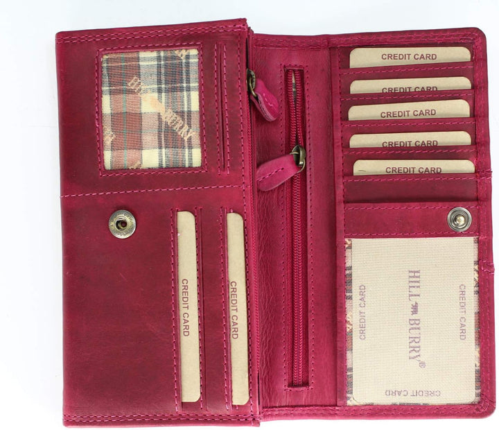 Vintage Leder Damen Geldbörse Portemonnaie Geldbeutel Portmonee aus weichem Leder mit RFID in pink -