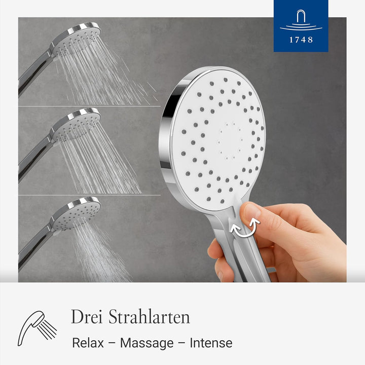Villeroy & Boch Universal Showers Duschkopf, edle Handbrause mit 3 Strahlarten & EasyClean, Wassersp