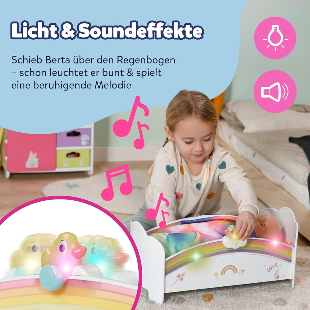 BABY Born Regenbogenbett, Puppenbett mit Regenbogenlichtern und beruhigender Einschlafmelodie inkl.