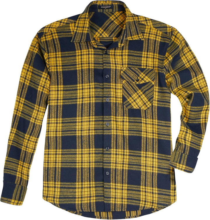 HISDERN Herren Hemd Checked Flanell Shirt, Herren Langarm Oberteil für Männer mit Brusttaschen, Butt