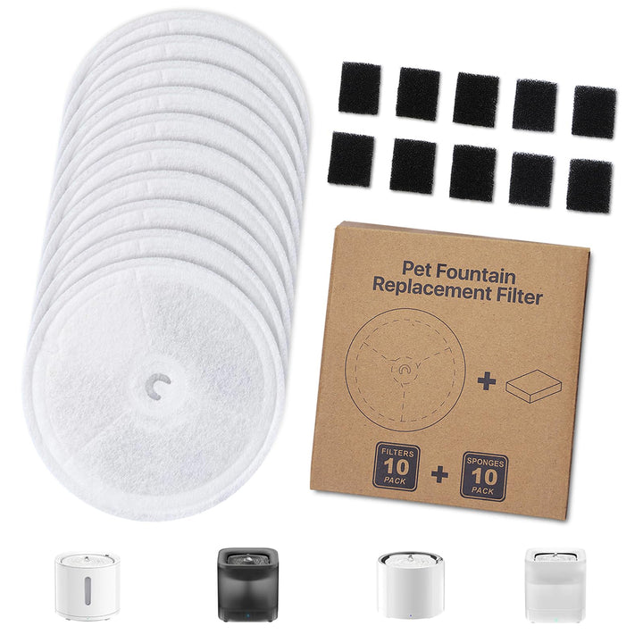 10 Stück Katzenbrunnen Ersatz Filter + 10 Schwammfilter, kompatibel mit Petkit Eversweet Solo SE/Sol