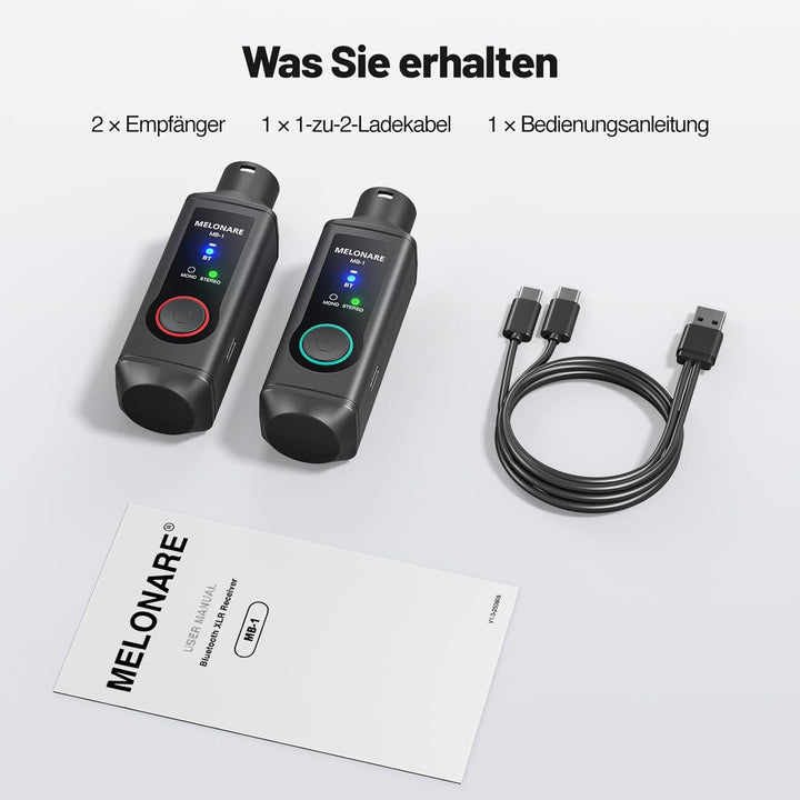 MB-1 Wireless XLR Bluetooth Empfänger, 15 Stunden Akkulaufzeit, BT 5.3, High-Fidelity Audio, Mono/St