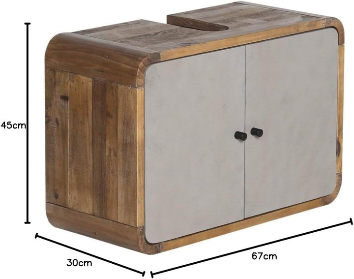 Woodkings® Waschbeckenunterschrank Dingle Holz Pinie rustikal und MDF Betonoptik grau Badezimmermöbe