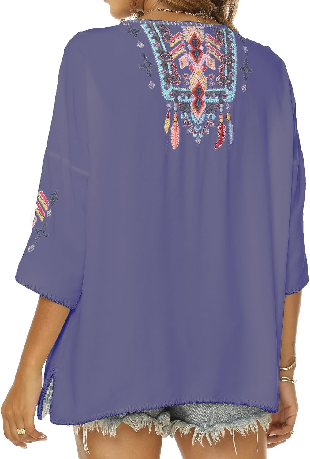Boho Stickerei Bluse Hippie Kleidung Damen 70er 80er Jahre Bekleidung Bohemian Folklore Besticktes T