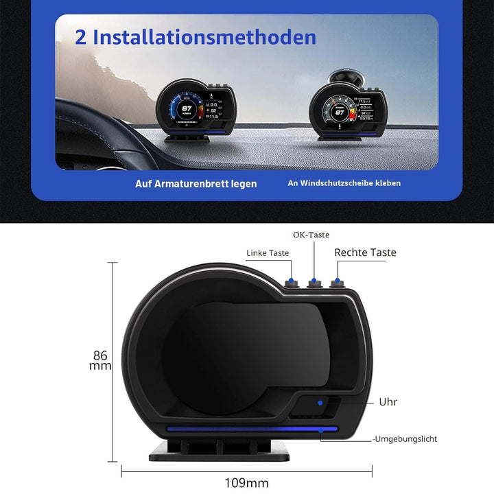 Dual System Car Head-Up Display, with GPS + OBD Two Modes, OBD Car Display, GPS Speedometer, Suitabl