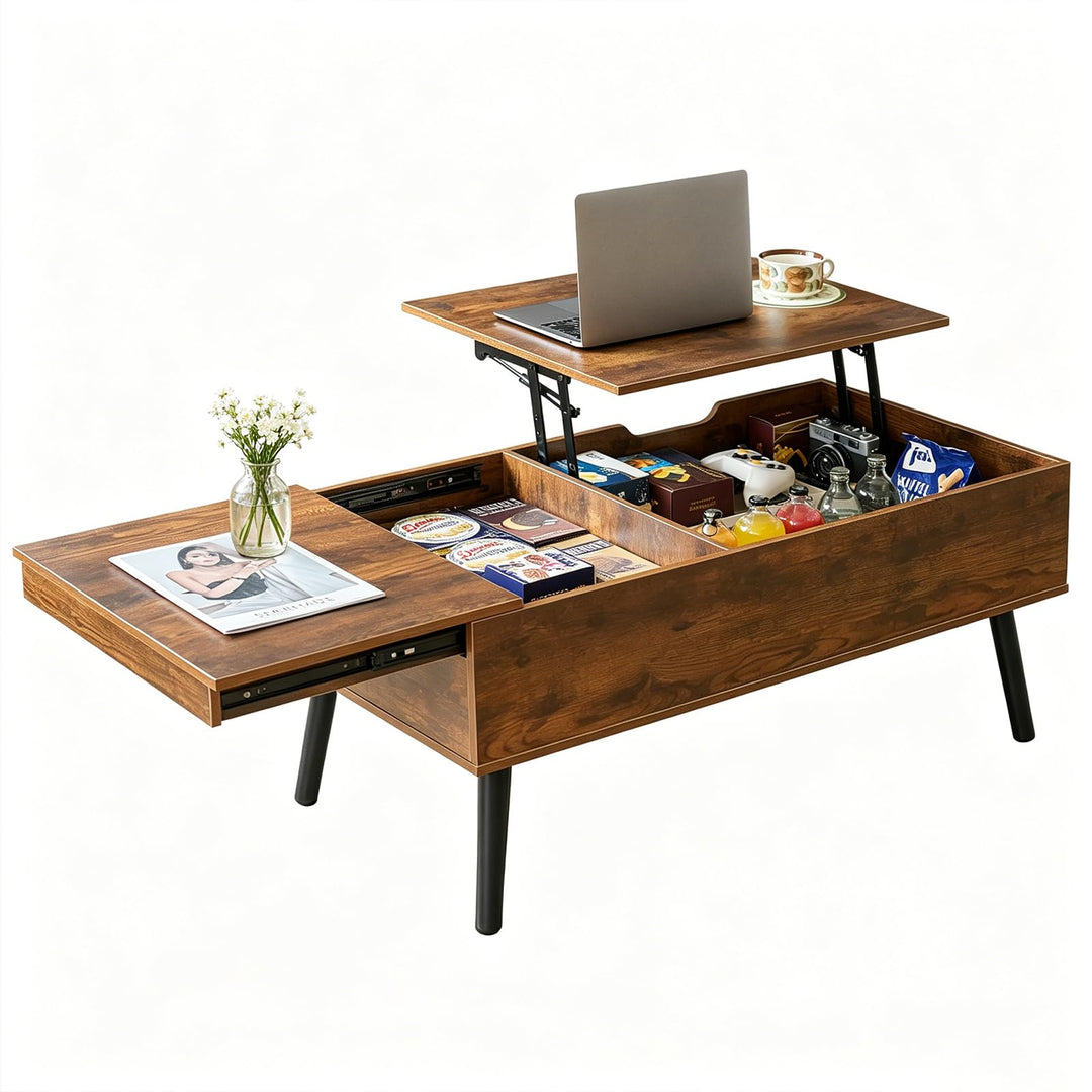 JanflyHome Couchtisch Höhenverstellbar, Couchtisch mit Stauraum, Schiebeplatte, 2 Separates Versteck