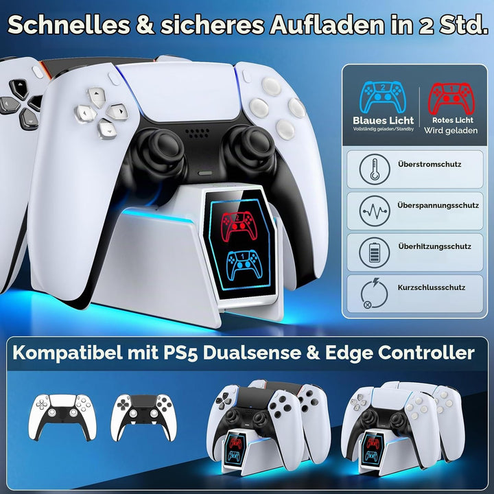 PS5 Controller Ladestation, RGB PS5 Zubehör Ladestationen für PS5 Controller &amp; Edge Controller, PS5